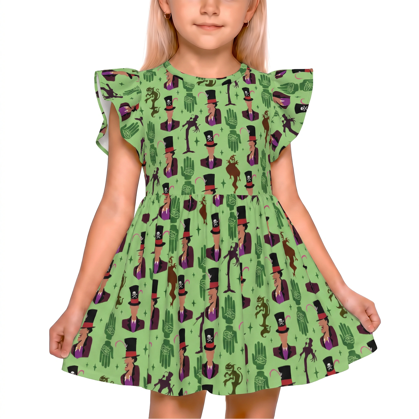 Magical Park Day Twirl Dress, Dr. Facilier The Princess and the Frog Villain Pattern, Kids Ruffle Dress, Toddler Outfit, Birthday Gift
