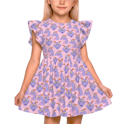 Disney Girls Ruffle Dress, Kids Outfits, Toddler Twirl Dress, Epcot Figment Purple Dragon Dress, One Little Spark, Figment of Imagination