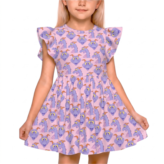 Disney Girls Ruffle Dress, Kids Outfits, Toddler Twirl Dress, Epcot Figment Purple Dragon Dress, One Little Spark, Figment of Imagination