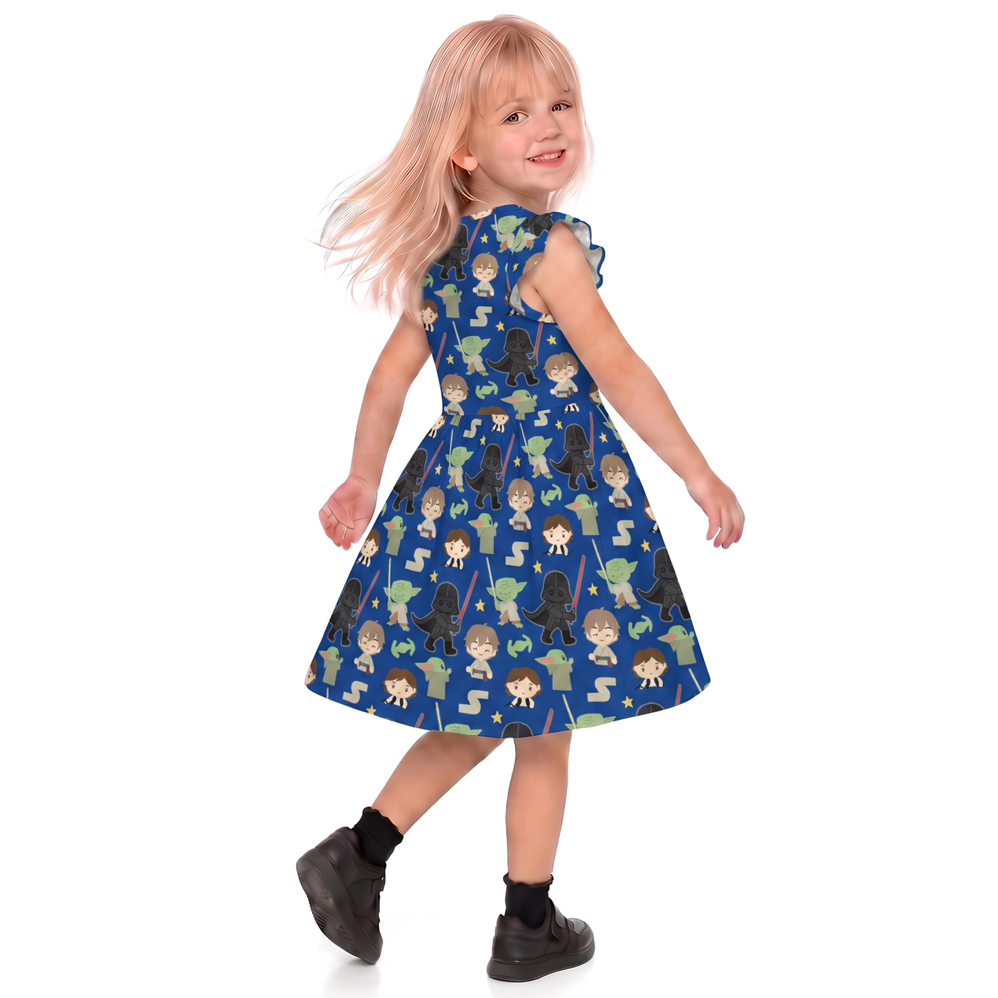 Disney Dress, Star Wars Outfit, Kids Twirl Dress, Girls Ruffle Dress, Luke Skywalker, Han Sol, Grogu, Yoda, Darth Vader, Star Wars Dress