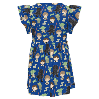 Disney Dress, Star Wars Outfit, Kids Twirl Dress, Girls Ruffle Dress, Luke Skywalker, Han Sol, Grogu, Yoda, Darth Vader, Star Wars Dress
