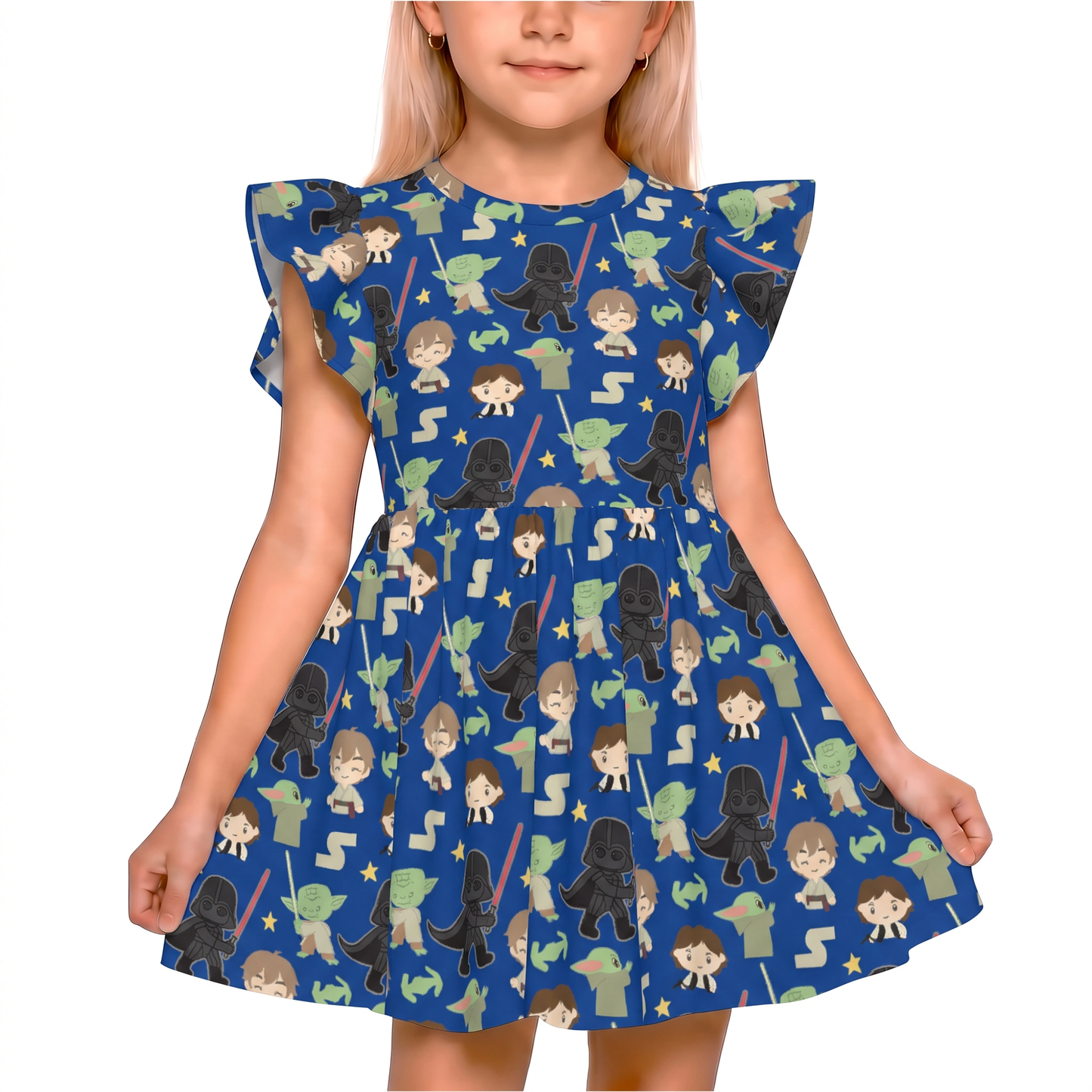 Disney Dress, Star Wars Outfit, Kids Twirl Dress, Girls Ruffle Dress, Luke Skywalker, Han Sol, Grogu, Yoda, Darth Vader, Star Wars Dress