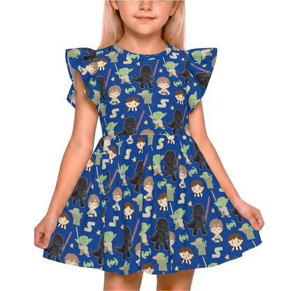Disney Dress, Star Wars Outfit, Kids Twirl Dress, Girls Ruffle Dress, Luke Skywalker, Han Sol, Grogu, Yoda, Darth Vader, Star Wars Dress