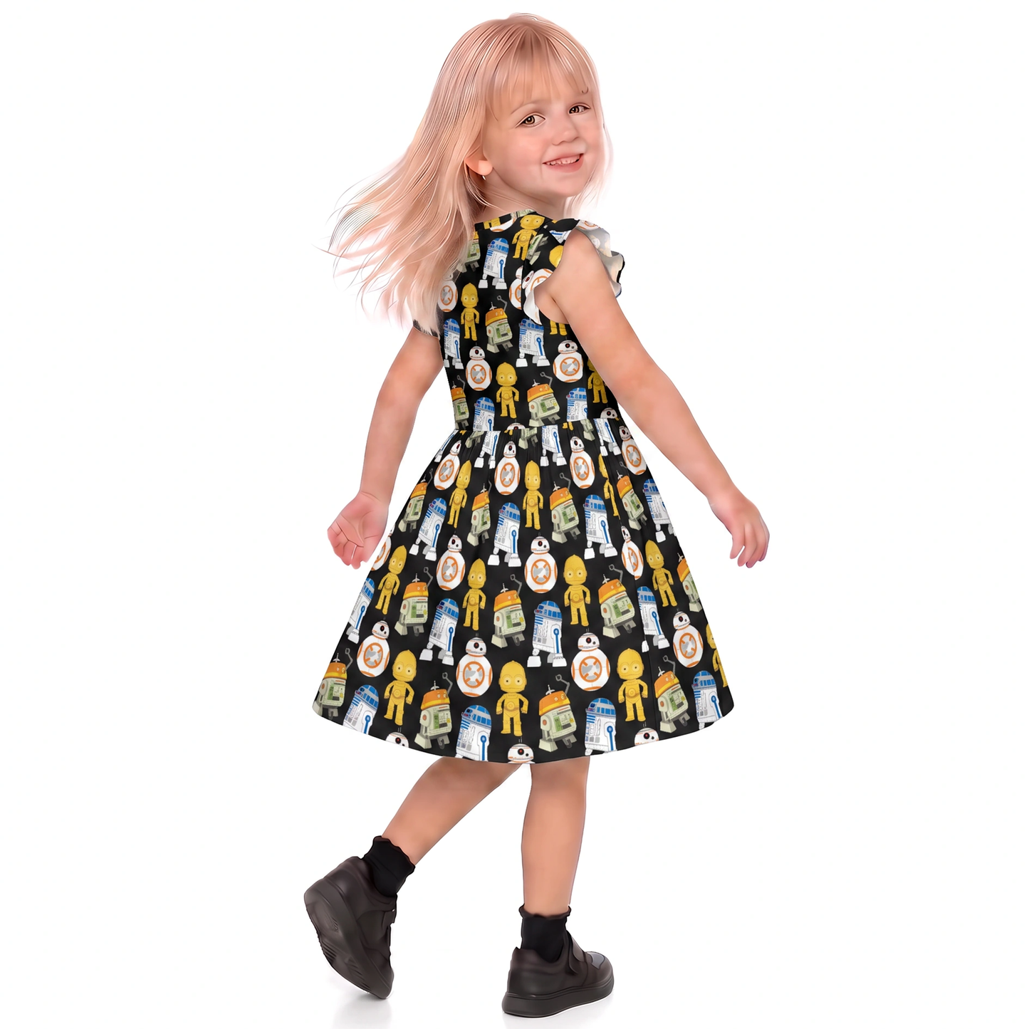 Disney Dress, Star Wars Robots, Kids Twirl Dress, Girls Ruffle Dress, Star Wars Dress, C1-10P, BB-8, R2-D2, C-3PO Dress, Disney Cosplay
