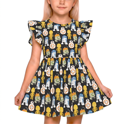 Disney Dress, Star Wars Robots, Kids Twirl Dress, Girls Ruffle Dress, Star Wars Dress, C1-10P, BB-8, R2-D2, C-3PO Dress, Disney Cosplay