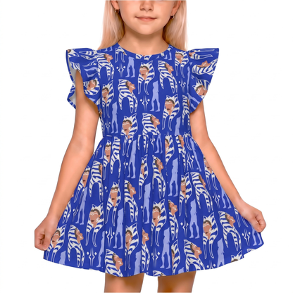 Disney Dress, Kids Twirl Dress, Girls Ruffle Dress, Star Wars Dress, Ahsoka Tano Dress, Sci-Fi Fan Gift, The Clone Wars Costume Cosplay
