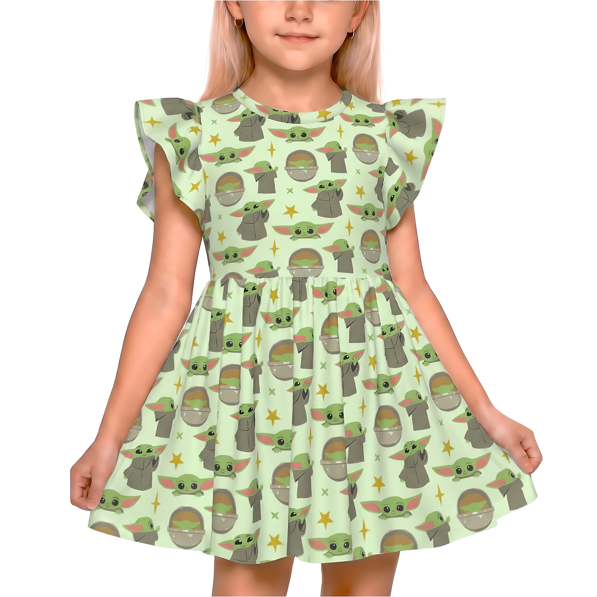 Disney Girls Ruffle Dress, Kids Outfits, Toddler Twirl Dress, Din Grogu Green Dress, The Mandalorian, Star Wars Costume, Baby Yoda Apparel