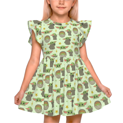 Disney Girls Ruffle Dress, Kids Outfits, Toddler Twirl Dress, Din Grogu Green Dress, The Mandalorian, Star Wars Costume, Baby Yoda Apparel