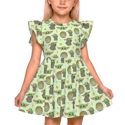 Disney Girls Ruffle Dress, Kids Outfits, Toddler Twirl Dress, Din Grogu Green Dress, The Mandalorian, Star Wars Costume, Baby Yoda Apparel