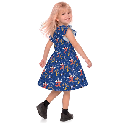 Disney Girls Ruffle Dress, Kids Outfits, Toddler Twirl Dress, Mickey Fantasia Dress, Sorcerer Kids Dress, Disney World Outfit, Magic Kingdom