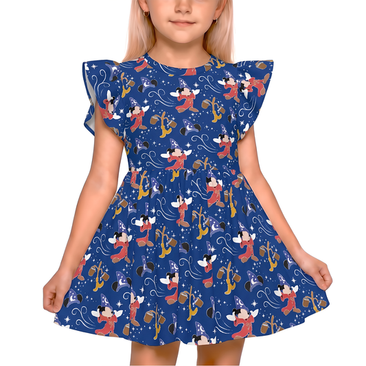 Disney Girls Ruffle Dress, Kids Outfits, Toddler Twirl Dress, Mickey Fantasia Dress, Sorcerer Kids Dress, Disney World Outfit, Magic Kingdom