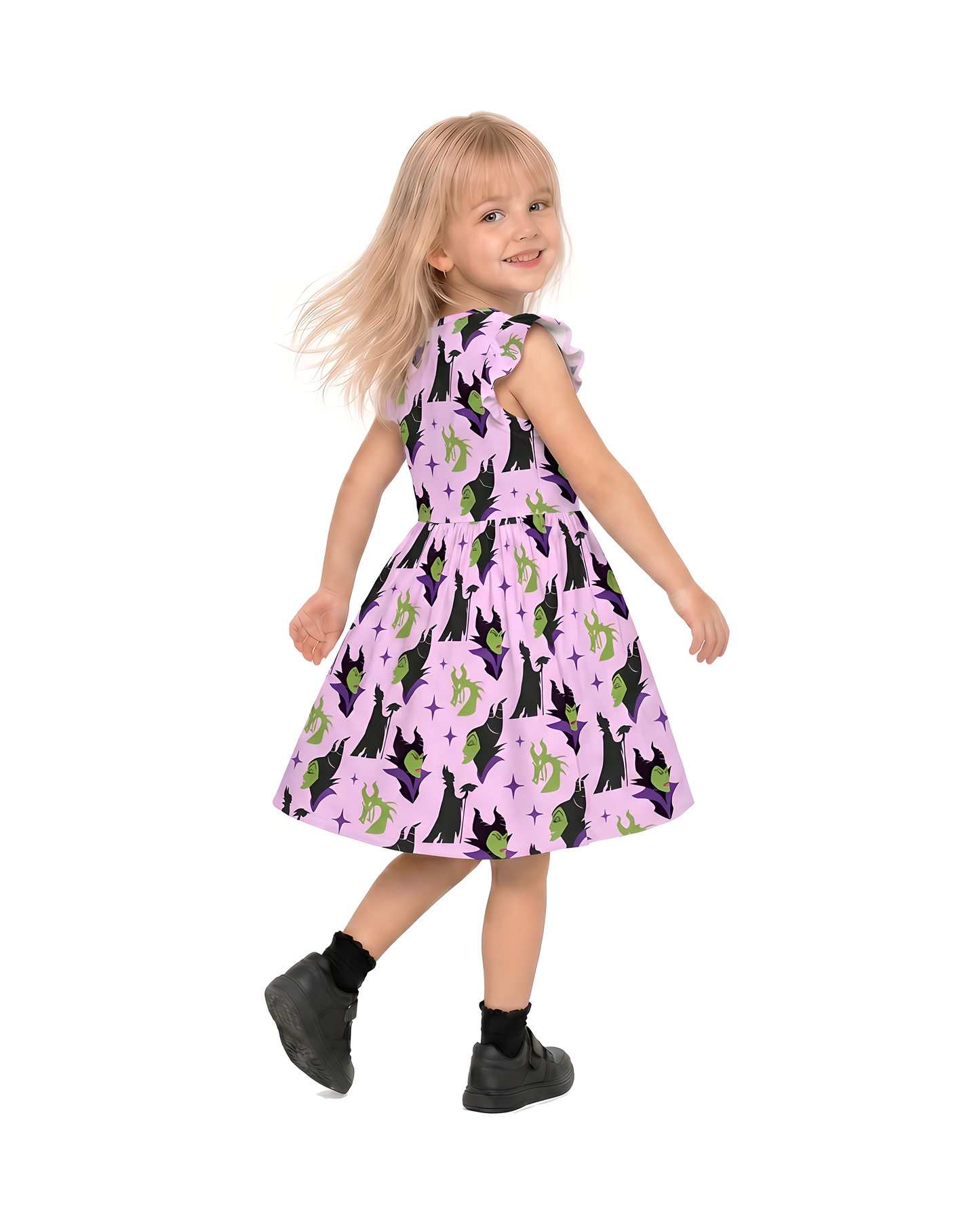 Maleficent Girls Ruffle Dress, Maleficent Purple Pattern Costume