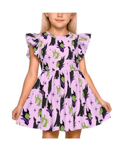 Maleficent Girls Ruffle Dress, Maleficent Purple Pattern Costume