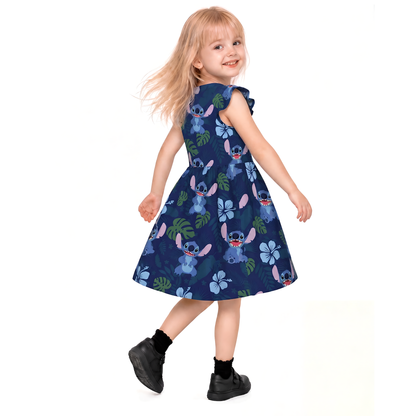 Stitch Tropical Girls Ruffle Dress, Lilo and Stitch Aloha Pattern Costume