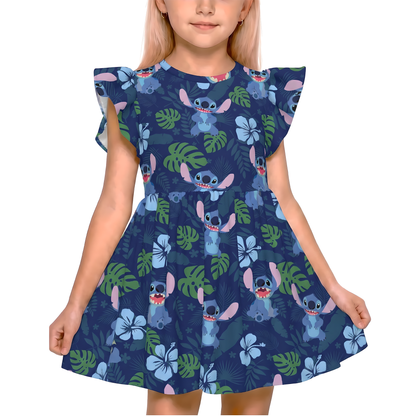 Stitch Tropical Girls Ruffle Dress, Lilo and Stitch Aloha Pattern Costume