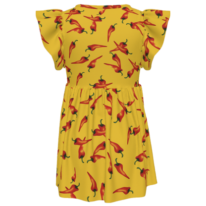 Gonzo Girl Ruffle Dress, Toddler Twirl Dress, Kids Outfit, Youth Dress, Puppet Show Aloha Dress, Yellow & Red Chili Pepper Hawaii Pattern