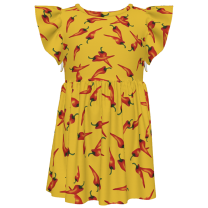 Gonzo Girl Ruffle Dress, Toddler Twirl Dress, Kids Outfit, Youth Dress, Puppet Show Aloha Dress, Yellow & Red Chili Pepper Hawaii Pattern