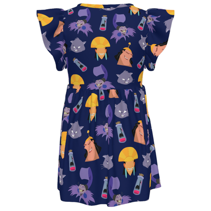Yzma Cat Kuzco Llama Kronk Girls Ruffle Dress, The Emperor's New Groove Villain Pattern Costume