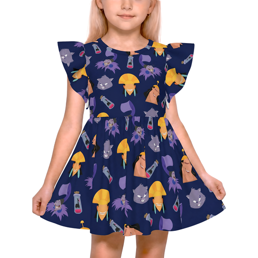 Yzma Cat Kuzco Llama Kronk Girls Ruffle Dress, The Emperor's New Groove Villain Pattern Costume