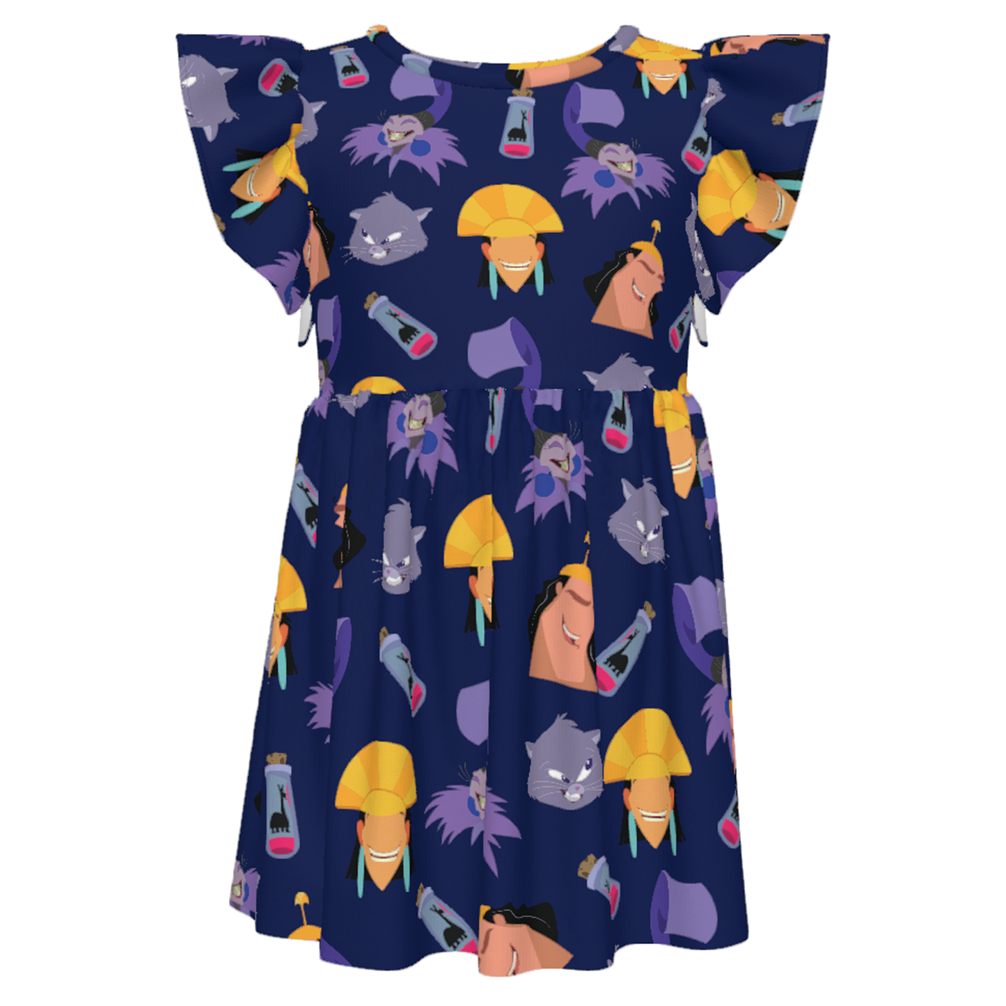 Yzma Cat Kuzco Llama Kronk Girls Ruffle Dress, The Emperor's New Groove Villain Pattern Costume