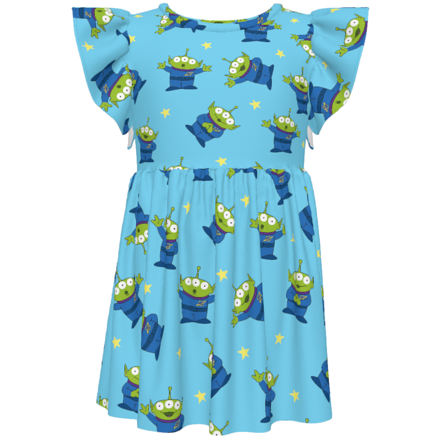 Little Green Aliens Girls Ruffle Dress, Toy Story Pattern Blue Costume