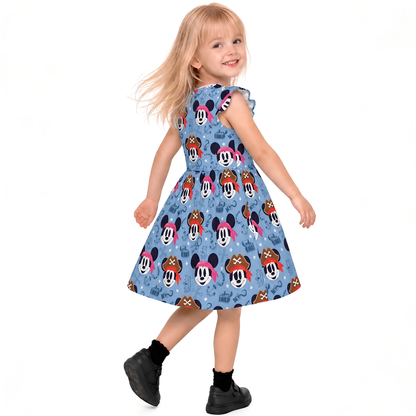 Mickey Pirate Girls Ruffle Dress, Mickey Minnie Pirate Pattern Costume