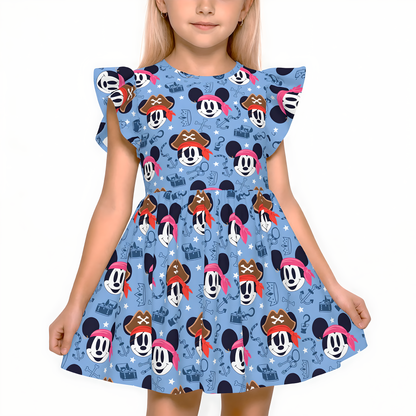 Mickey Pirate Girls Ruffle Dress, Mickey Minnie Pirate Pattern Costume