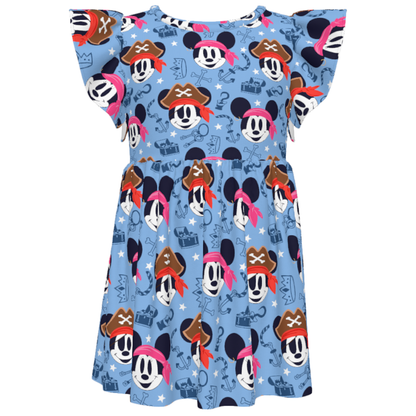 Mickey Pirate Girls Ruffle Dress, Mickey Minnie Pirate Pattern Costume