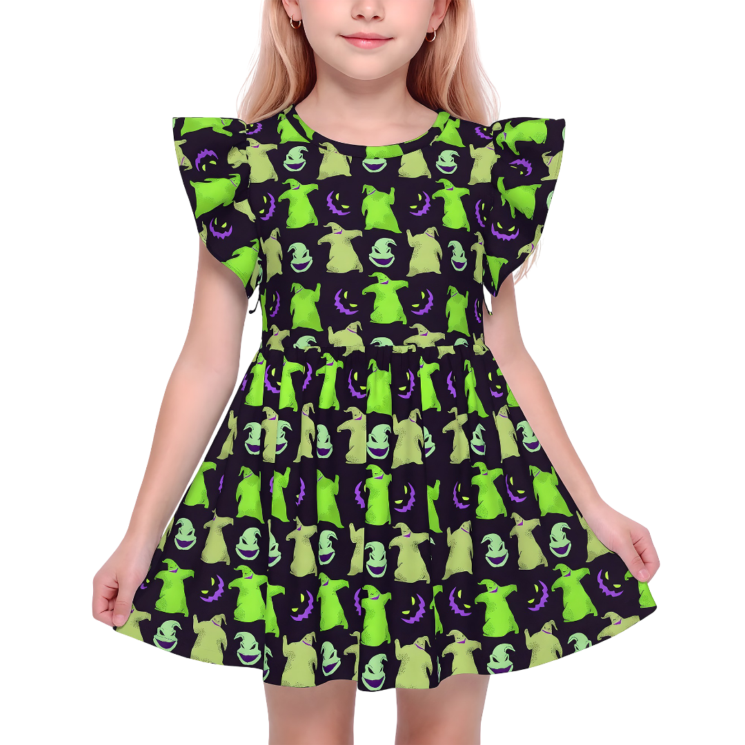 Oogie Boogie Girls Ruffle Dress, Nightmare Before Christmas Pattern Costume