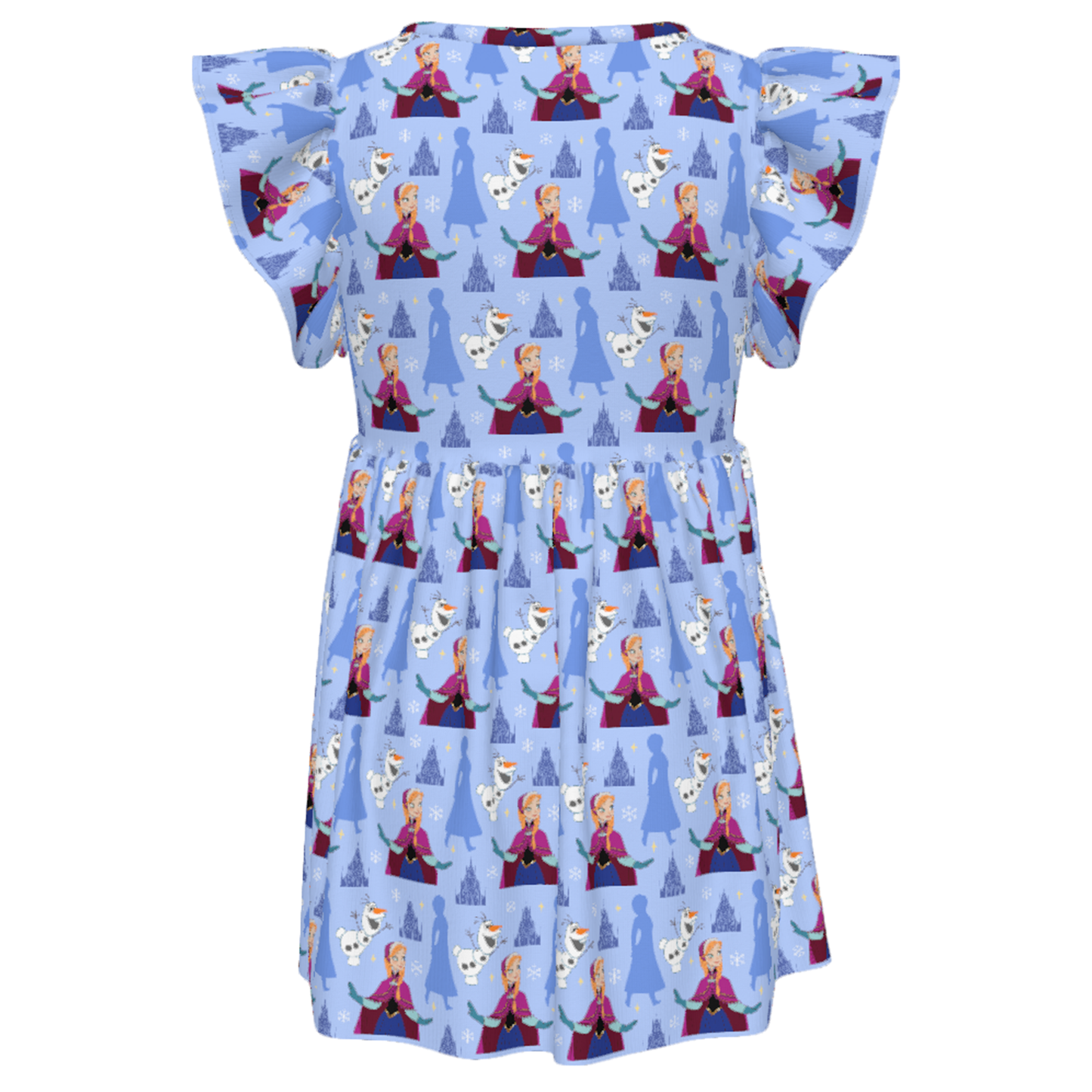Anna Arendelle Snowflake Olaf Blue Girls Ruffle Dress, Frozen Dress