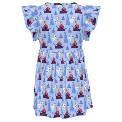 Anna Arendelle Snowflake Olaf Blue Girls Ruffle Dress, Frozen Dress