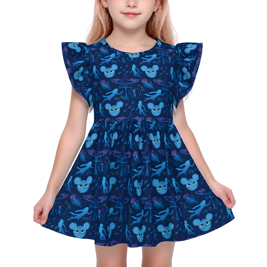 Disney Girl Ruffle Dress, Kids Dress, Toddler Twirl Dress, Disney World Outfit, Animal Kingdom The World of Avatar, Na'vi Pandora Omaticaya