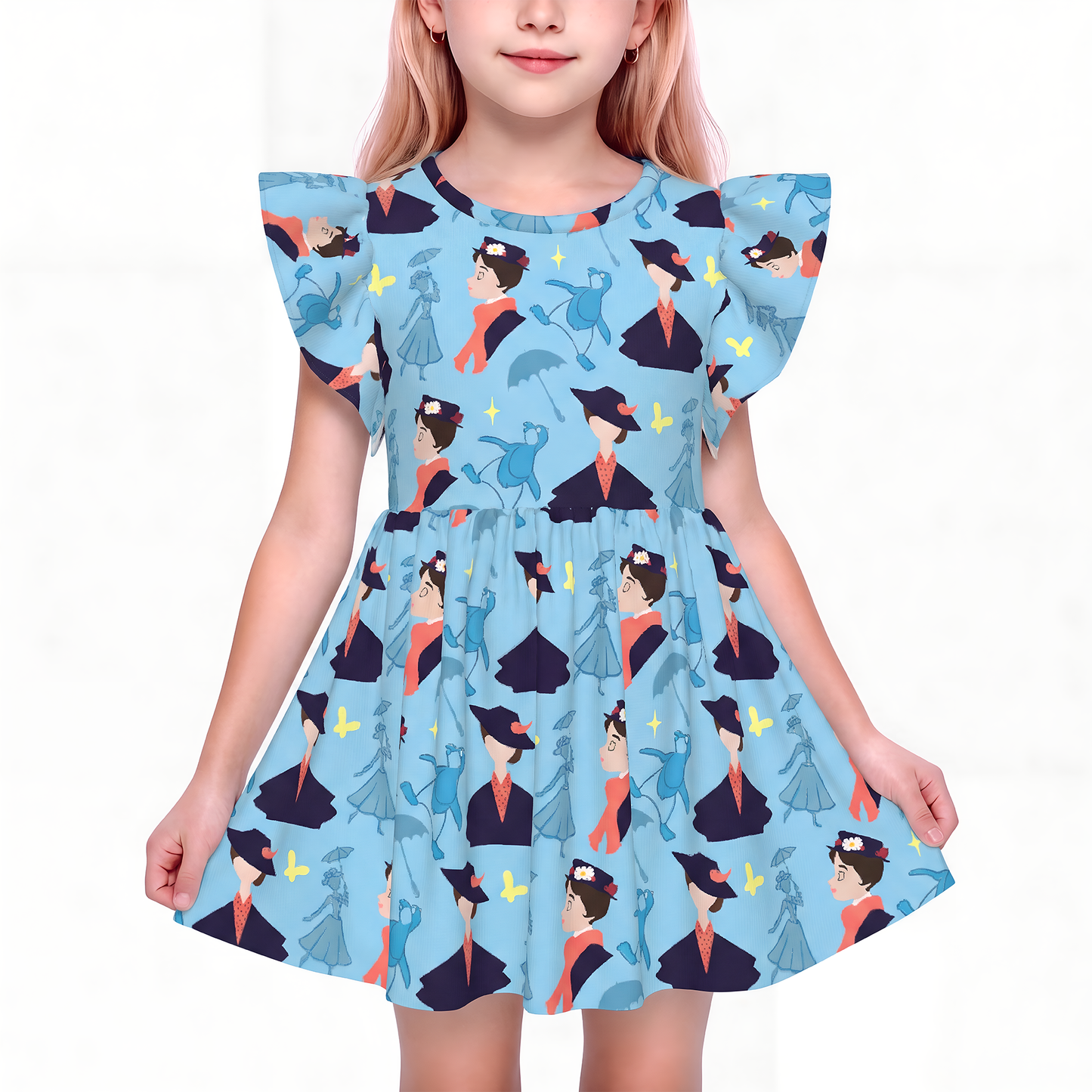 Girls Ruffle Dress, Kids Outfits, Toddler Twirl Dress, Mary Poppins Blue Dress, Musical Movie Outfit, Magic Kingdom Dress, Jolly Holiday