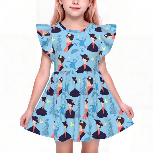 Girls Ruffle Dress, Kids Outfits, Toddler Twirl Dress, Mary Poppins Blue Dress, Musical Movie Outfit, Magic Kingdom Dress, Jolly Holiday