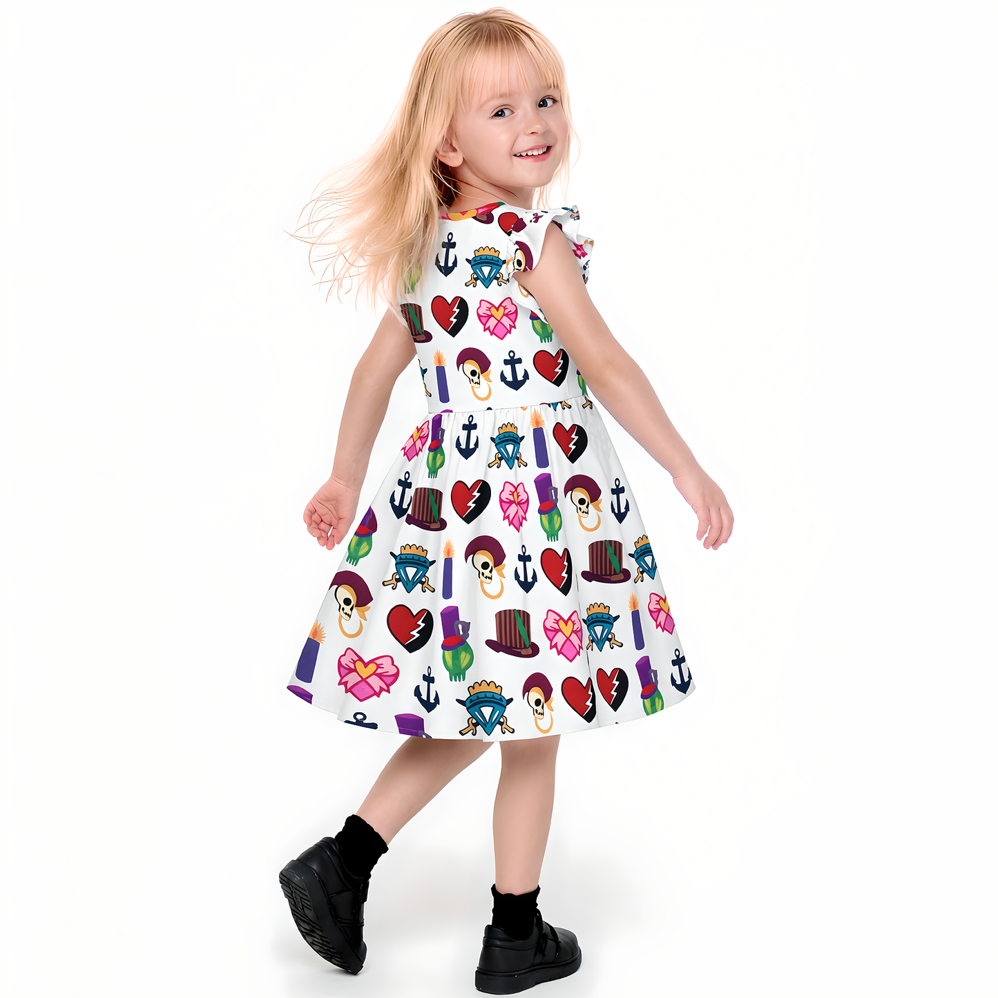 Halloween Disney Girls Ruffle Dress, Toddler Twirl Dress, Kids Dress, Birthday Girl Outfit, Descendants Wicked Wonderland Symbol Costume
