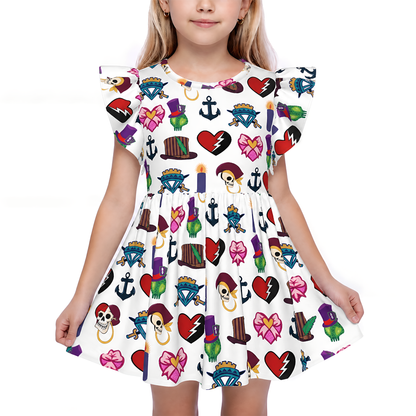 Halloween Disney Girls Ruffle Dress, Toddler Twirl Dress, Kids Dress, Birthday Girl Outfit, Descendants Wicked Wonderland Symbol Costume