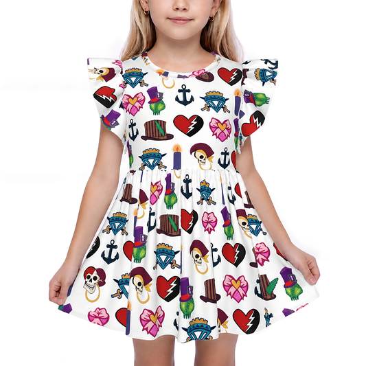 Halloween Disney Girls Ruffle Dress, Toddler Twirl Dress, Kids Dress, Birthday Girl Outfit, Descendants Wicked Wonderland Symbol Costume
