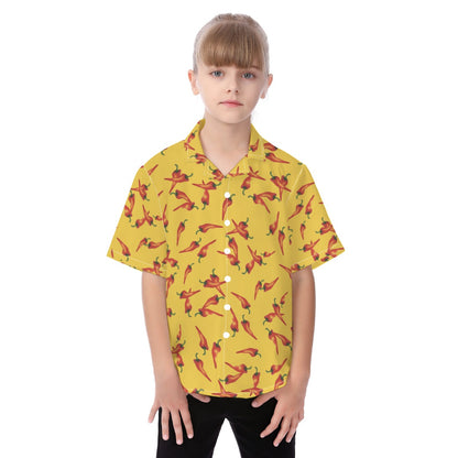 Gonzo Button Up Kids Shirt, Yellow & Red Chili Pepper Hawaii Pattern, The Puppet Show Inspired Cosplay, Hawaiian Costume, Aloha Outfits