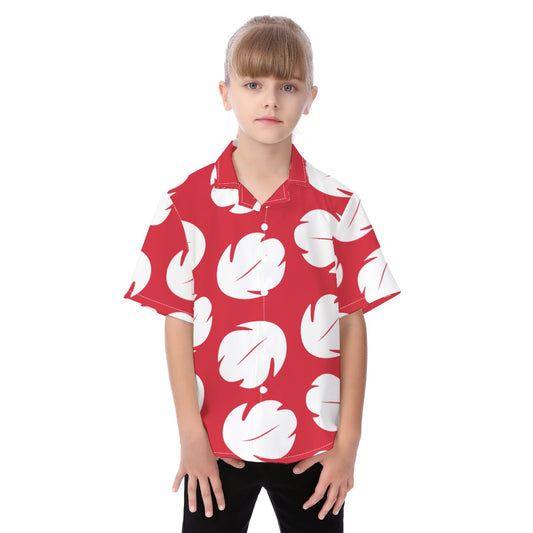 Lilo Button Up Kids Shirt, Red & White Leaf Hawaii Pattern, Disney Lilo and Stitch Cosplay, Tropical Hawaiian Costume, Pixar Aloha Outfits