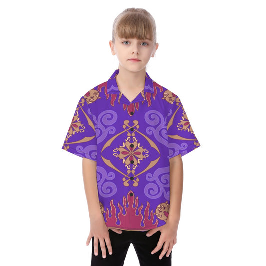 Magic Carpet Button Up Kids Shirt, Persian Carpet Motif Pattern, Aladdin Inspired Cosplay, Movie Characters Costume, Magic Kingdom Outfits