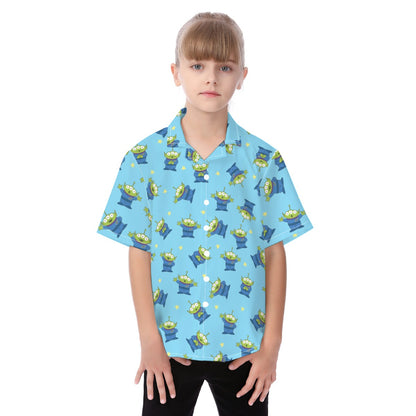 Disney Toy Story Hawaiian Kid Shirt, Aliens Button Up Cosplay, Hollywood Studios, Pixar Character Matching, Summer Vacation T-shirt