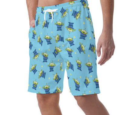 Disney Toy Story Hawaiian Shorts, Aliens Little Green Men, Pixar Character Matching Outfit, Elastic Waistband Shorts, Summer Beach Pants