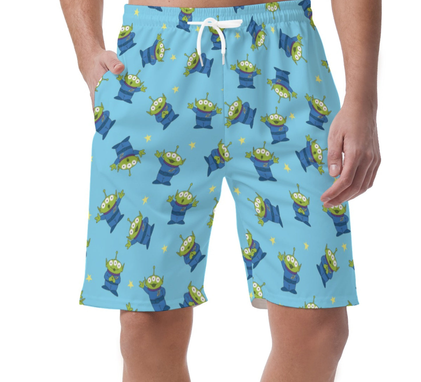 Disney Toy Story Hawaiian Shorts, Aliens Little Green Men, Pixar Character Matching Outfit, Elastic Waistband Shorts, Summer Beach Pants