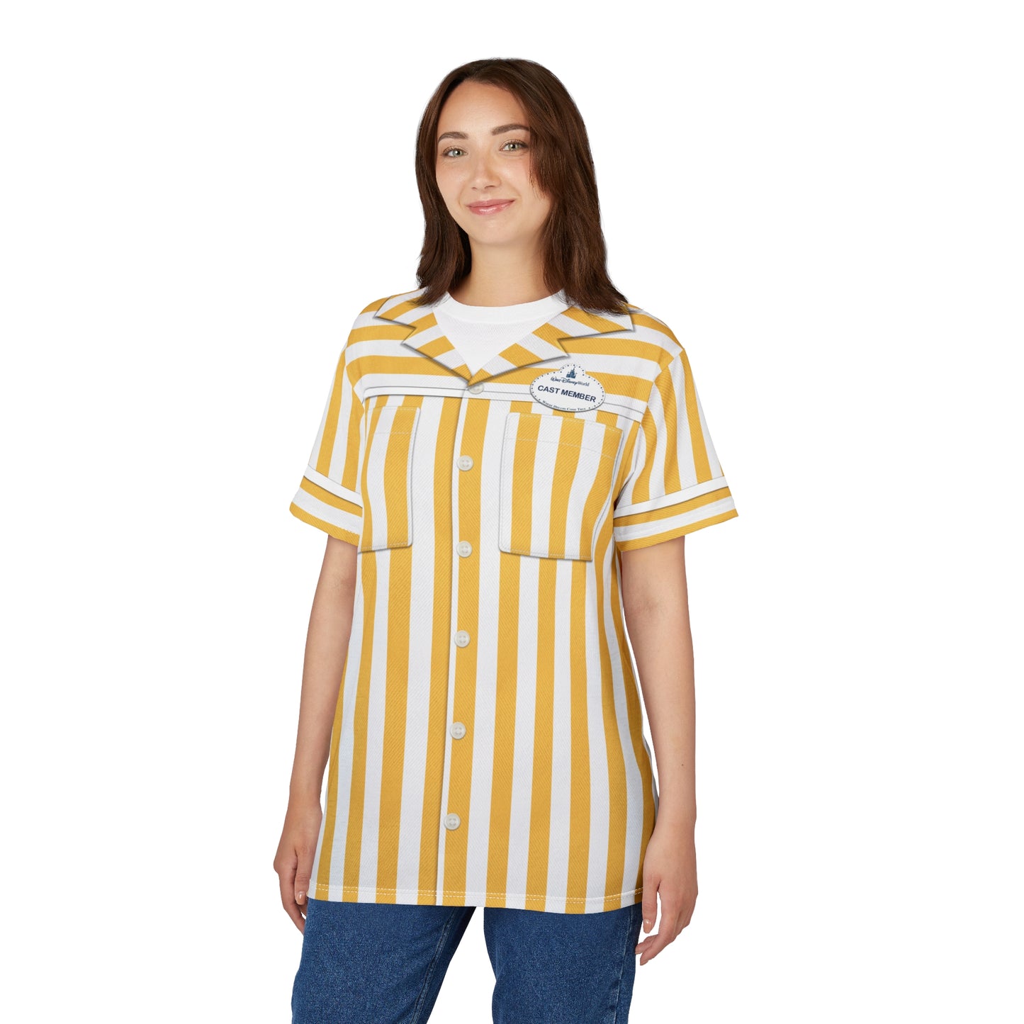 Disney Parking Cast Member Yellow Strip Shirt, Disney Cast Member Costume