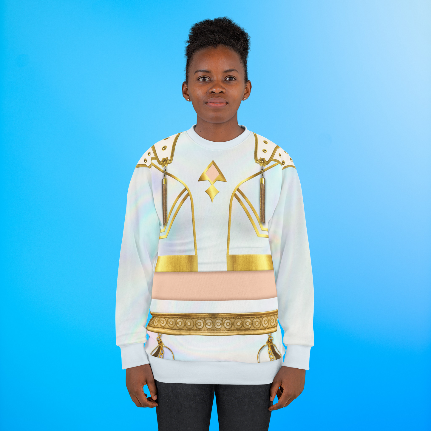 K-Pop White Golden Long Sleeve Cosplay, Kpop IdoI Girl Group Inspired Cosplay Costume