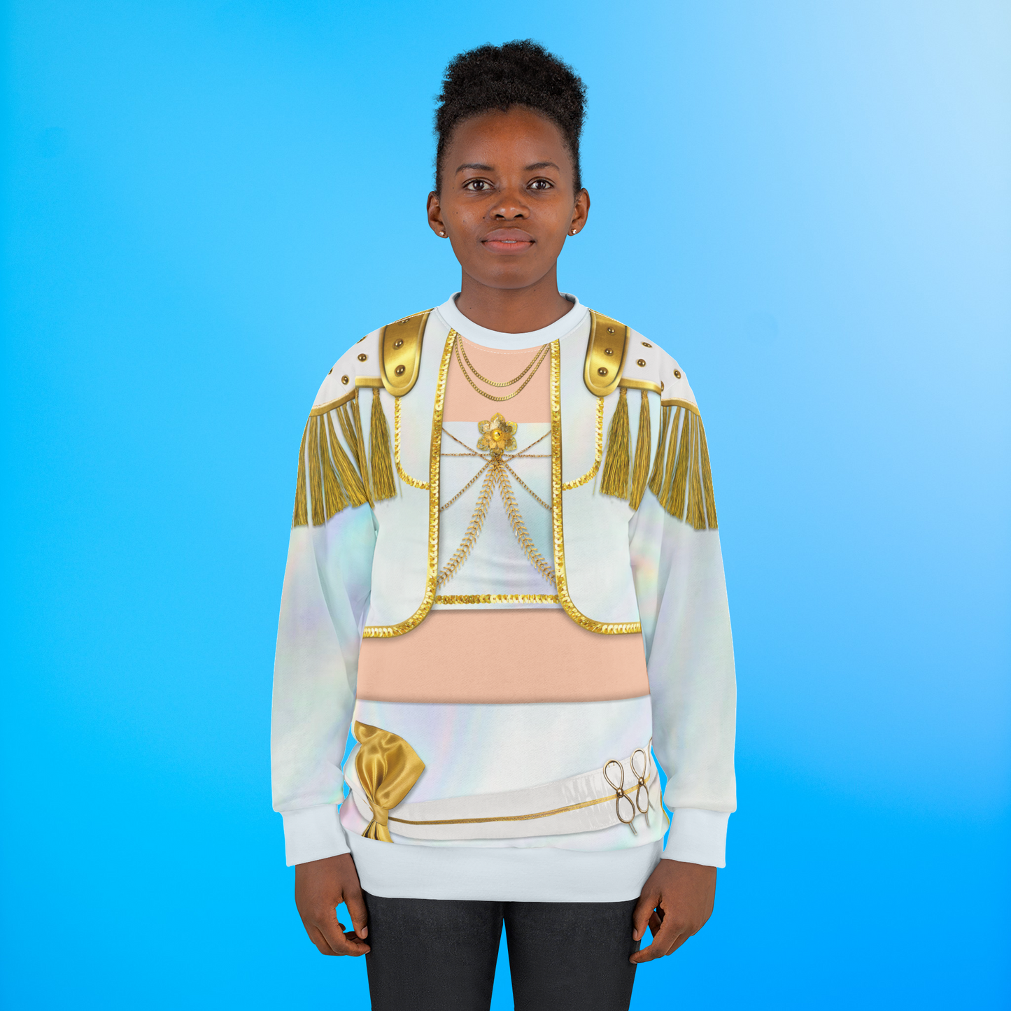 Korean Girl Group White Golden Long Sleeve Shirt, Kpop IdoI Girl Group Inspired Cosplay Costume