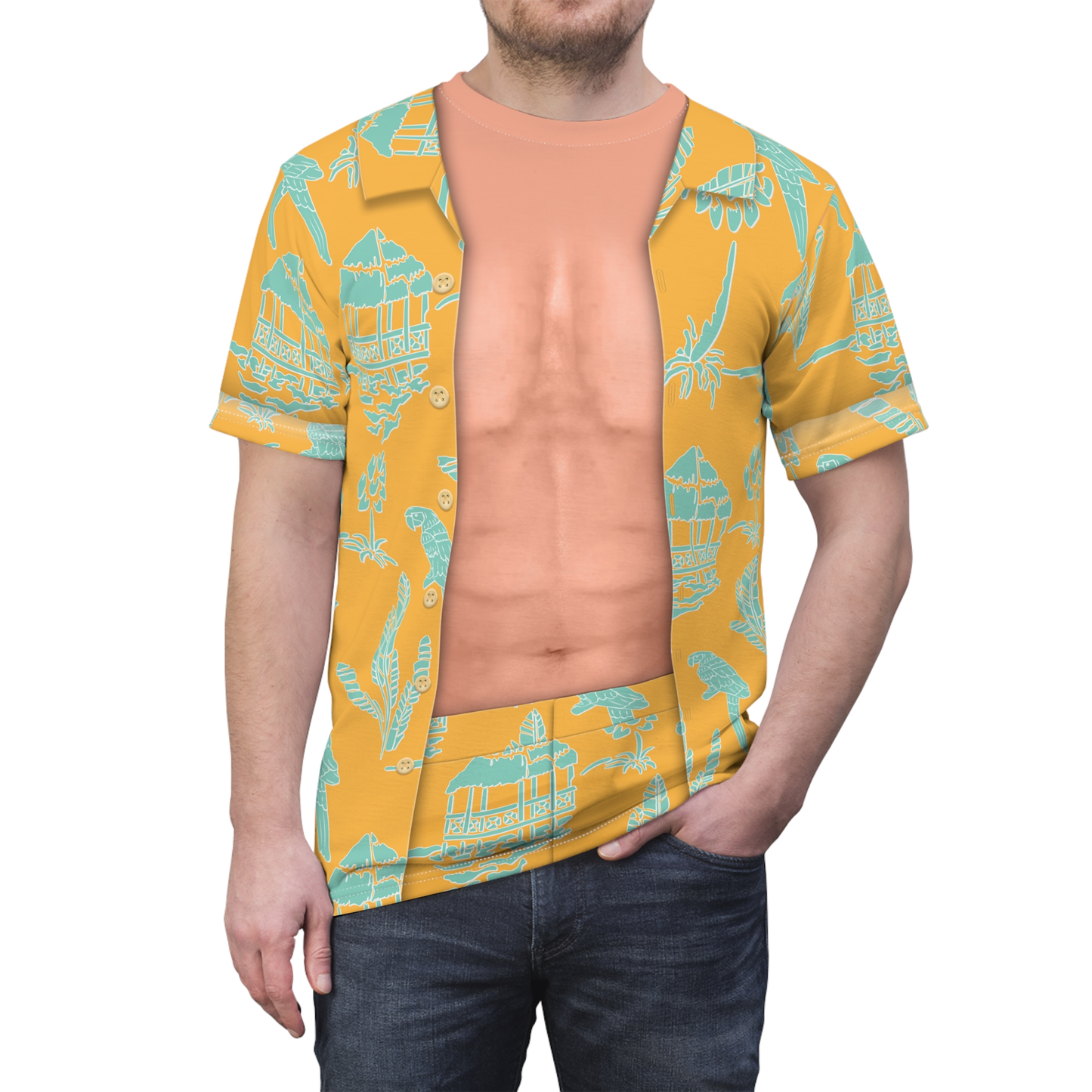 Simu Yellow Hawaiian Beach Shirt, Doll Movie Costume