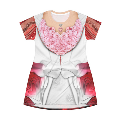 Queen of Hearts Pink Red and White Roses Short Sleeve Dress, Descendants 4 The Rise Of Red Costume