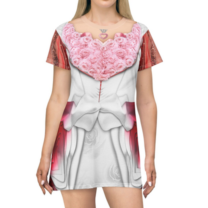 Queen of Hearts Pink Red and White Roses Short Sleeve Dress, Descendants 4 The Rise Of Red Costume