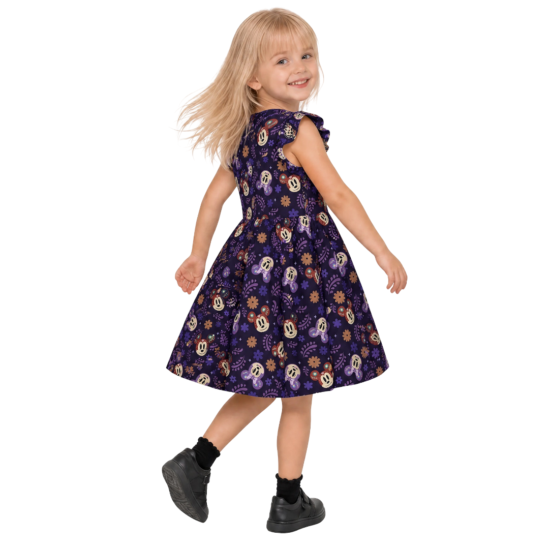 Mickey Minnie Head Girls Ruffle Dress, Mickey Minnie and Coco Pattern Costume